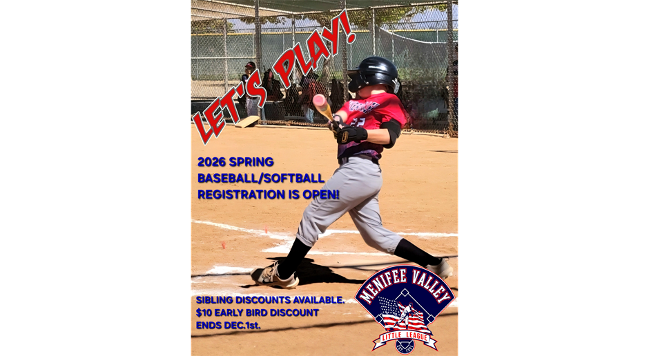 2026 Spring Baseball/Softball Registration Is Open!!!