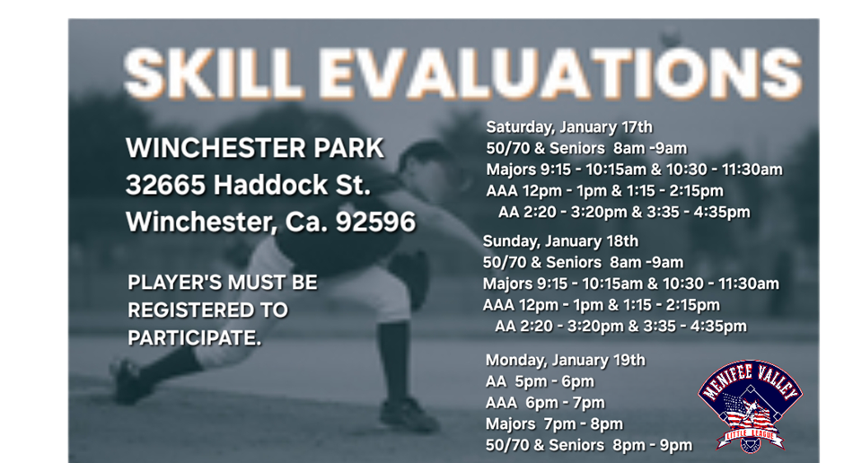 Player Evaluations! Click Here To Register!